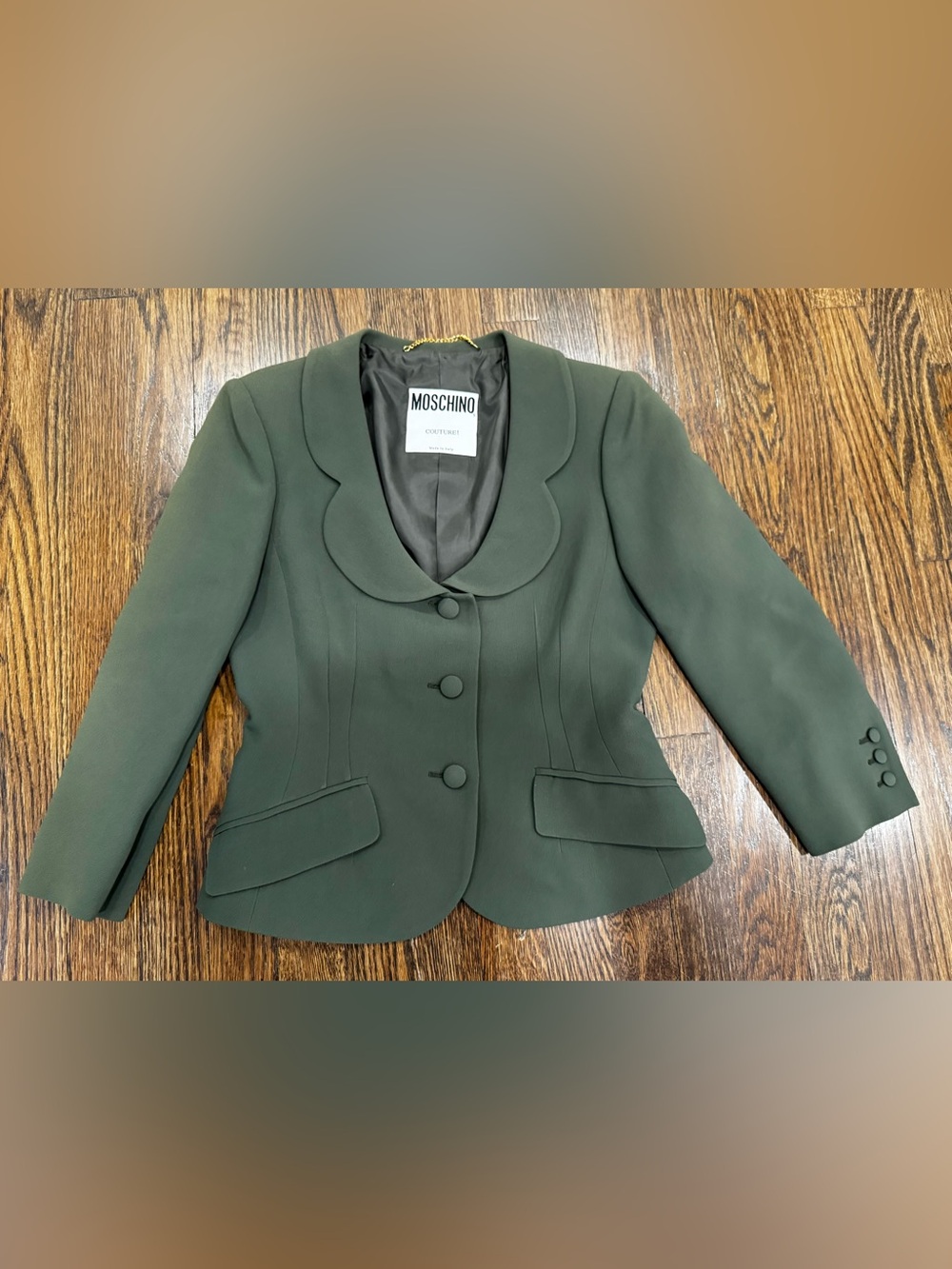 Moschino Couture Olive Green Blazer Size 8 Flaws See Description